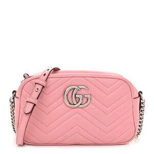 Gucci Calfskin Matelasse Mini GG Marmont Chain Shoulder Bag Wild Rose